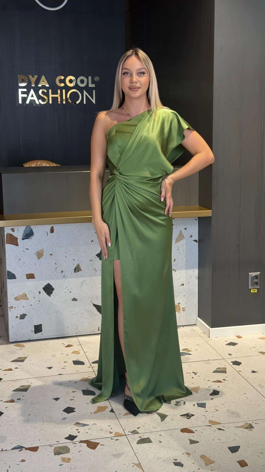 Rochie Lunga Tafta Fistic si Fuxia DYA918 - imagine 2