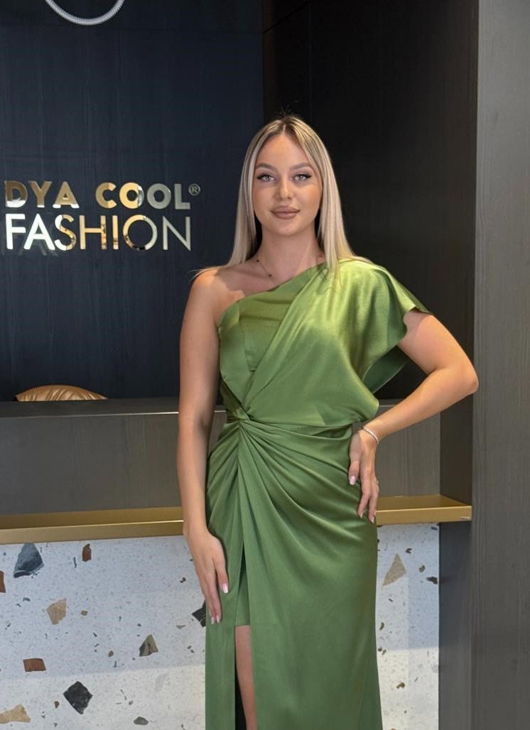 Rochie Lunga Tafta Fistic si Fuxia DYA918