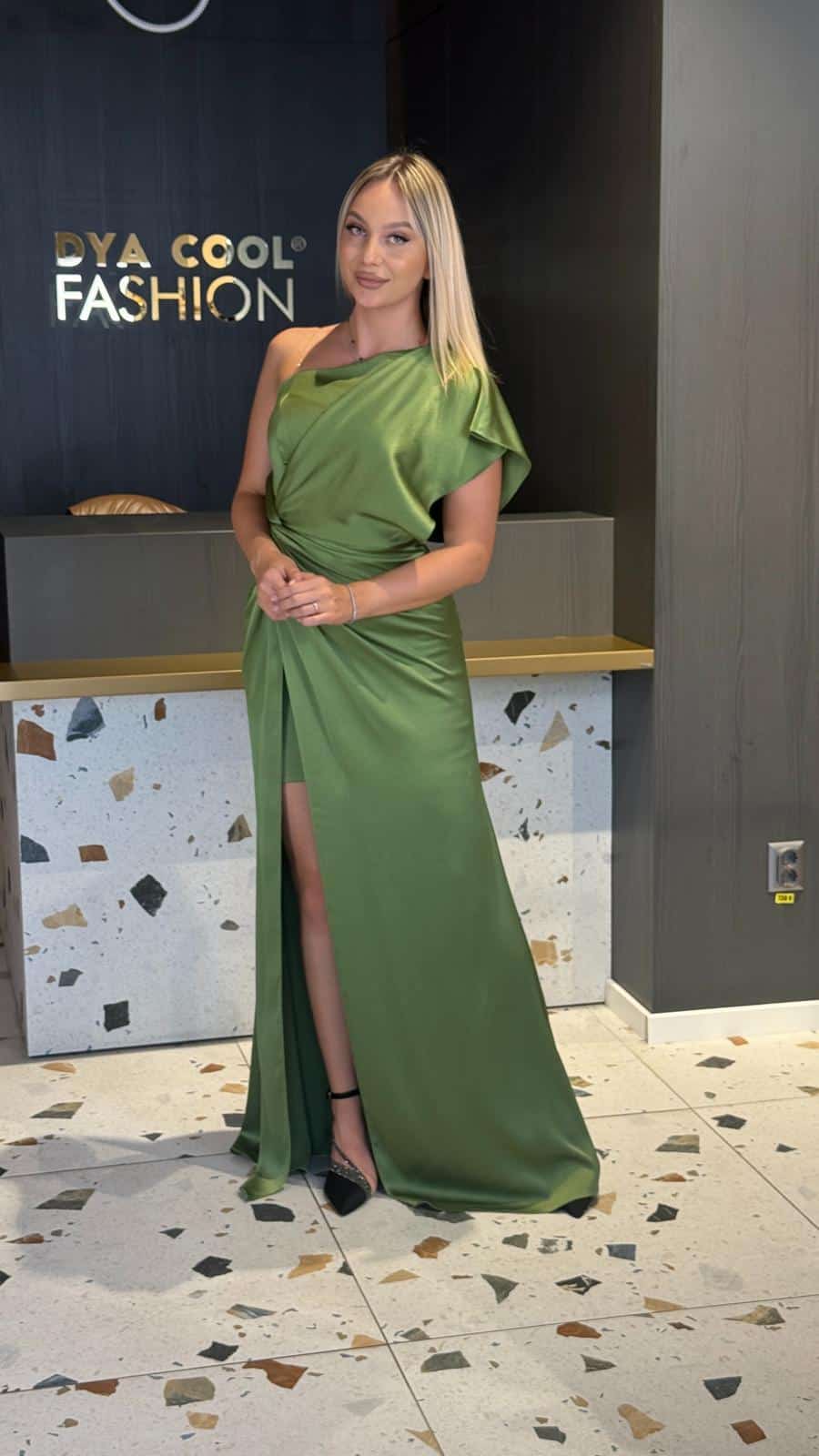 Rochie Lunga Tafta Fistic si Fuxia DYA918 - imagine 7