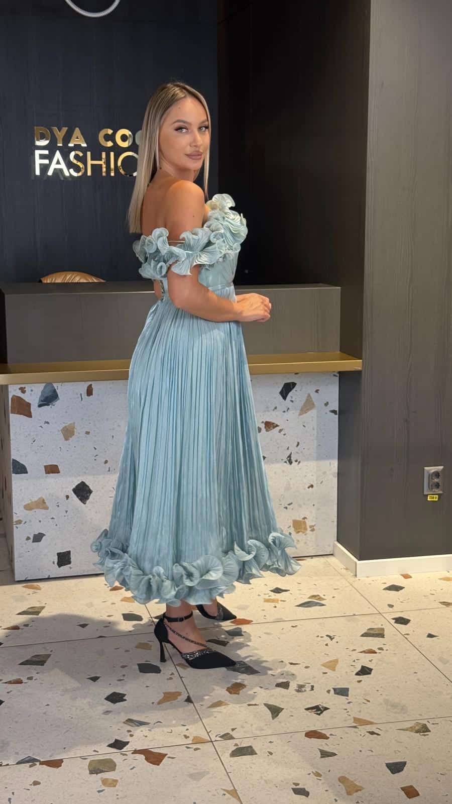 Rochie Midi Eleganta Volane si Pliuri  DYA917 - imagine 8