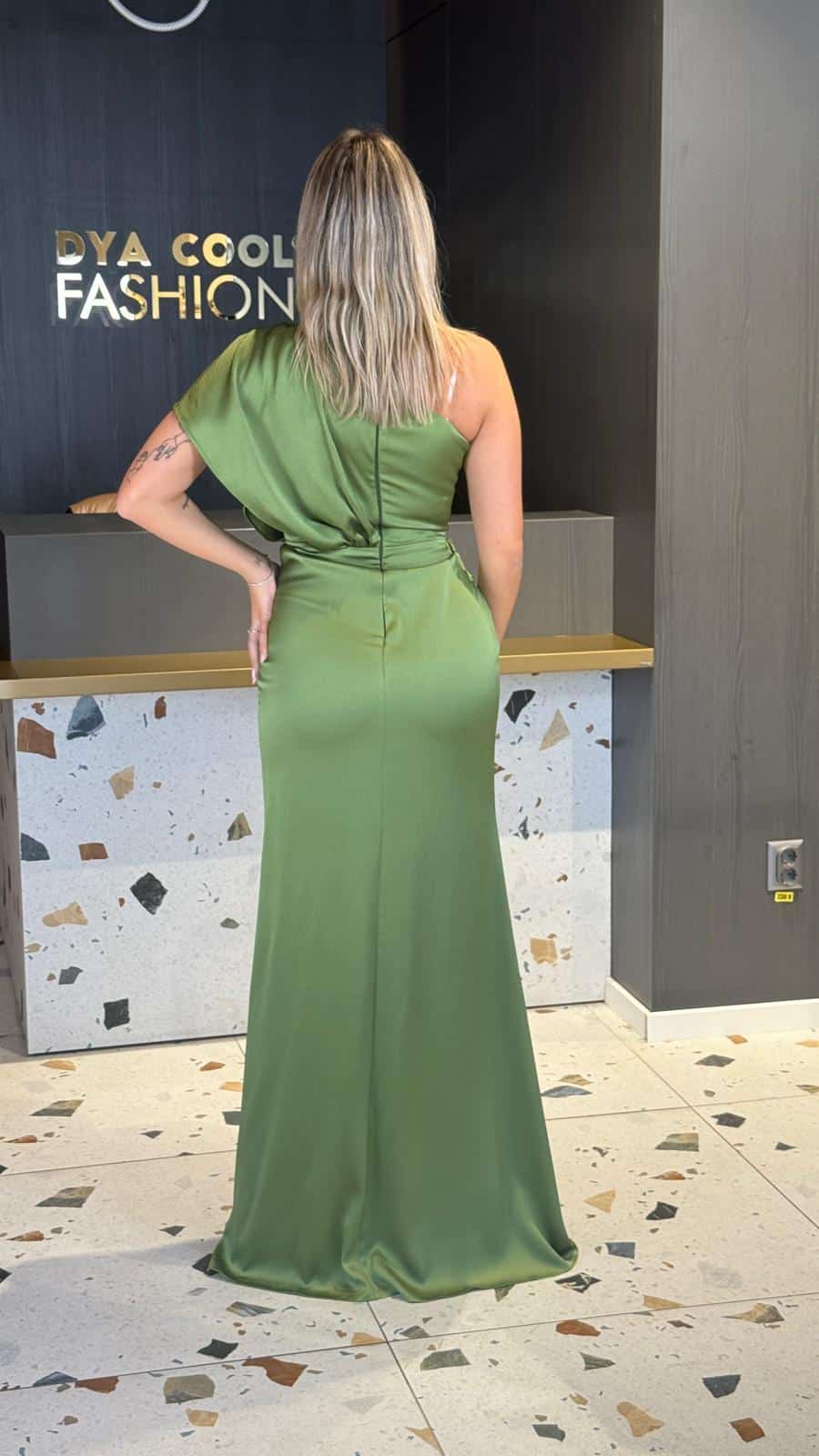 Rochie Lunga Tafta Fistic si Fuxia DYA918 - imagine 8