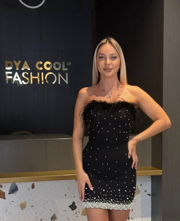 Rochie Scurta Negru cu Perle DYA921