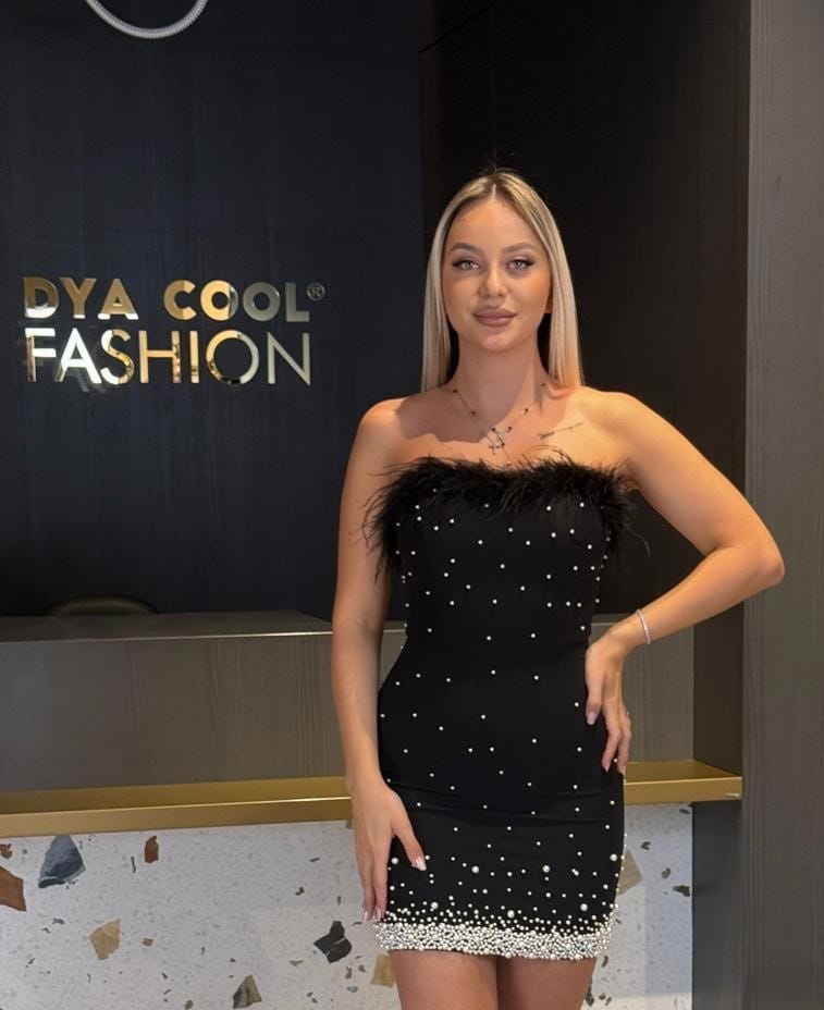 Rochie Scurta Negru cu Perle DYA921