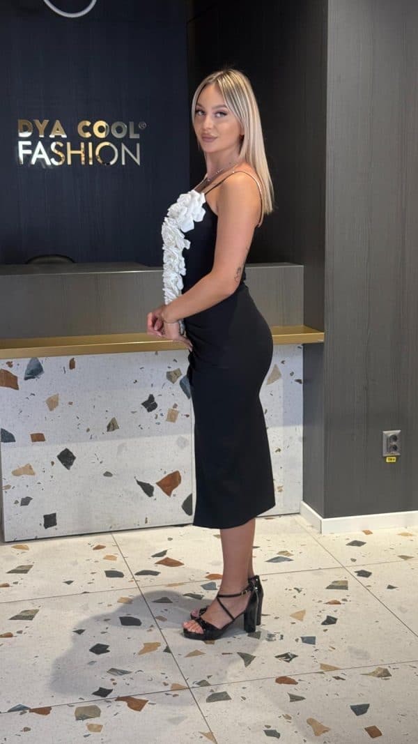 Rochie Midi Negru Flower DYA923 - imagine 5