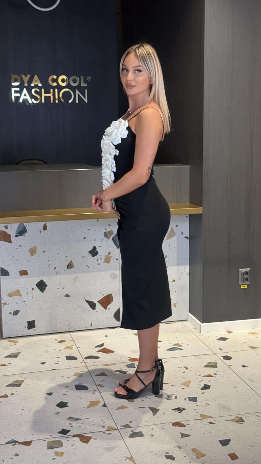 Rochie Midi Negru Flower DYA923 - imagine 5