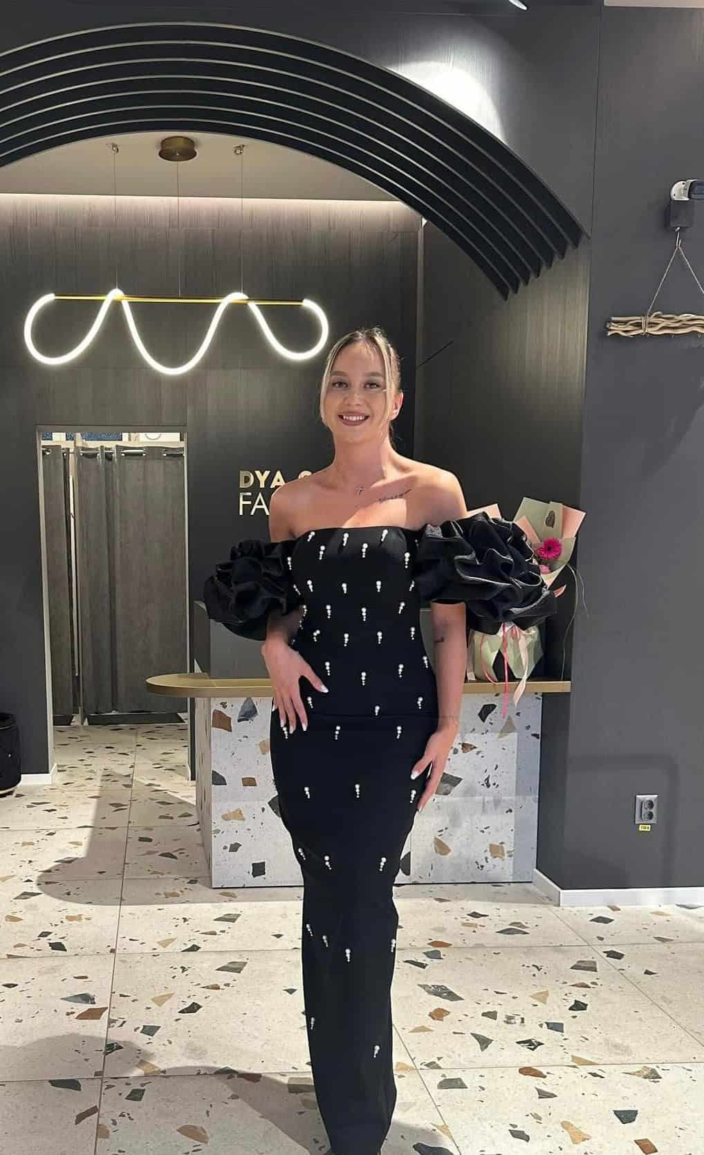Rochie Lunga Negru cu Perle DYA890