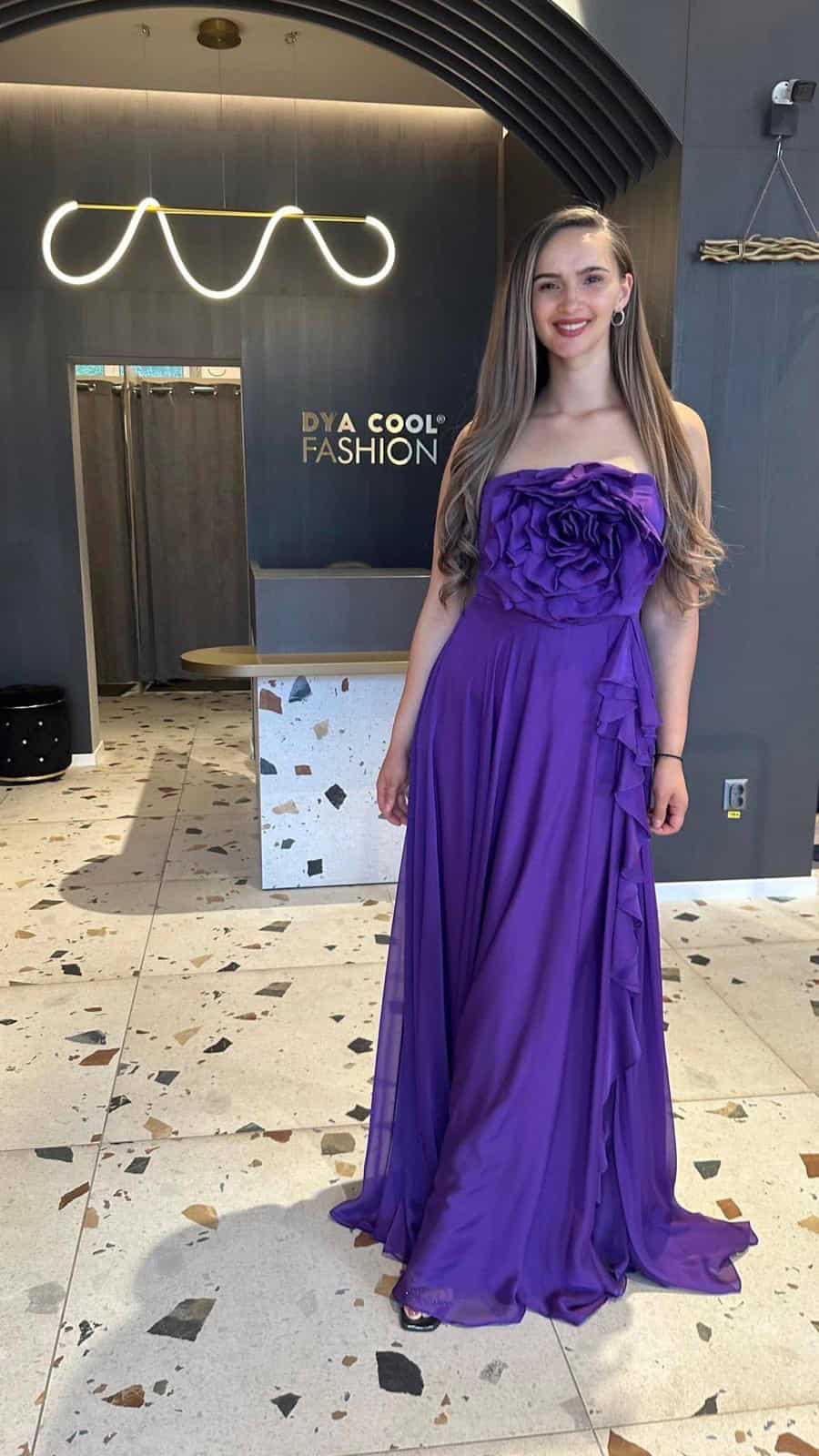 Rochie Lungă Violet Flower DYA813 - imagine 5