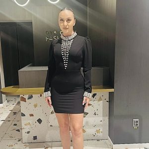 Rochie Scurtă Negru cu Perle DYA812