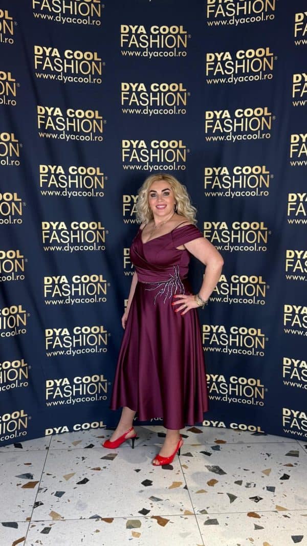 Rochie Midi Visiniu Cu Pietricele DYA958 - imagine 3