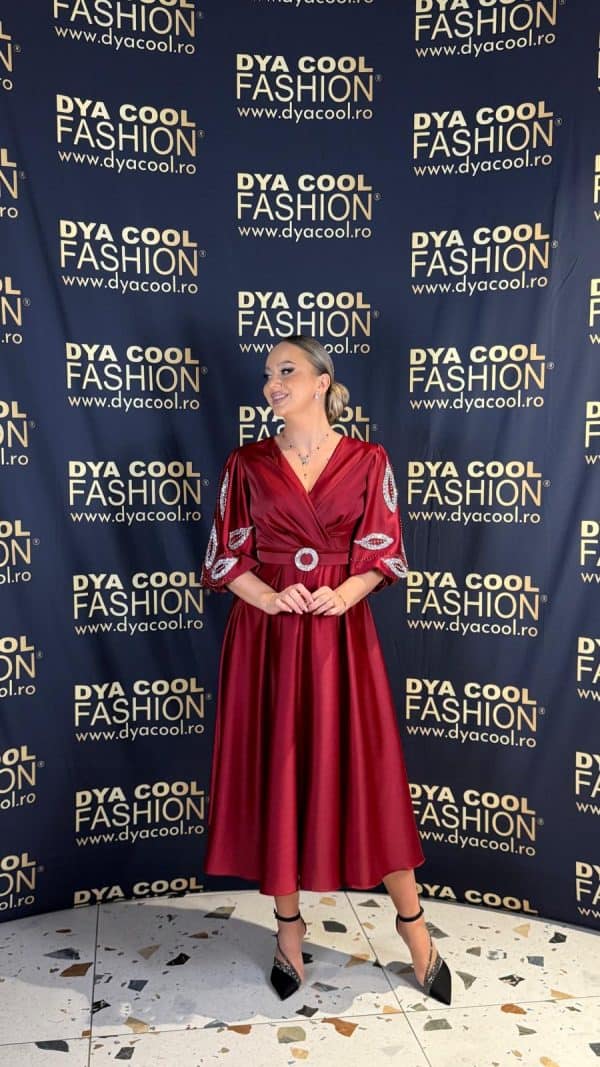 Rochie Midi Visiniu cu Cristale DYA980 - imagine 2