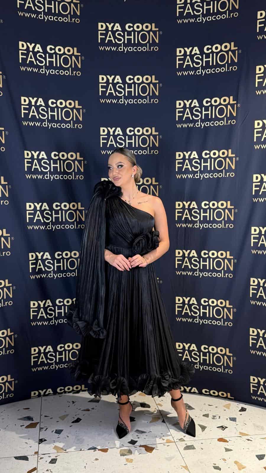 Rochie Midi Eleganta Negru cu Volane si Pliuri DYA987 - imagine 3