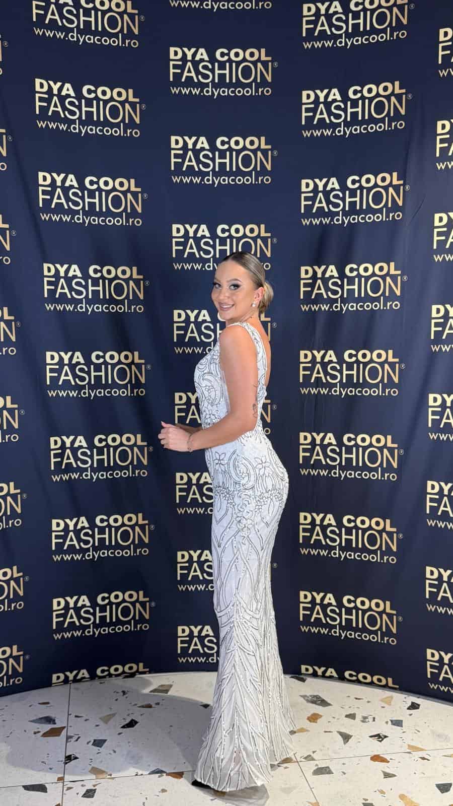 Rochie Lunga Alb Argintiu DYA990 - imagine 4