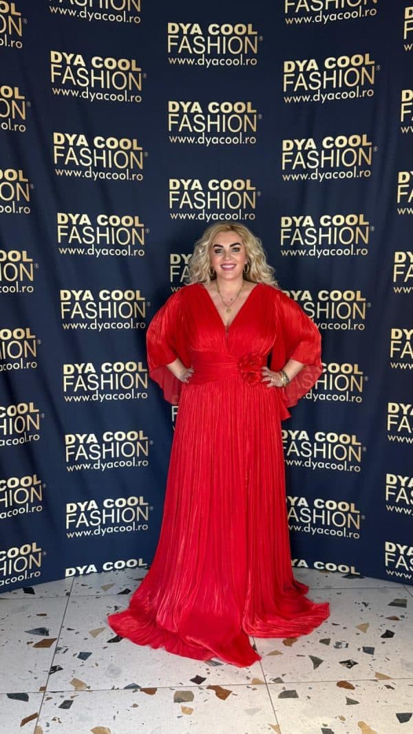 Rochie Lunga Eleganta Rosu cu Pliuri DYA993