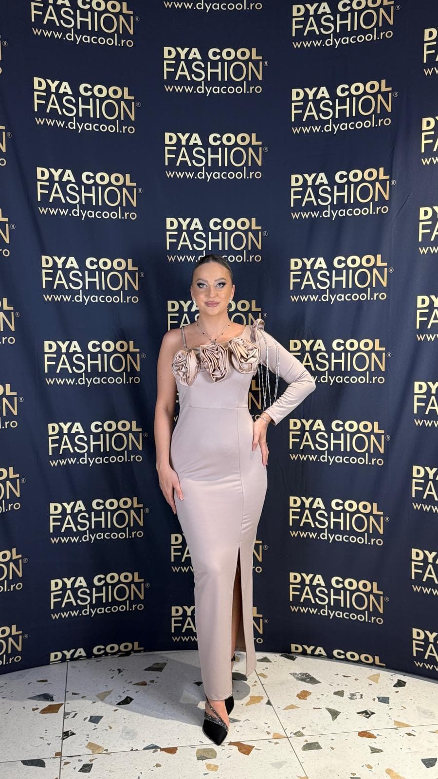 Rochie Lunga Bej Flower DYA999