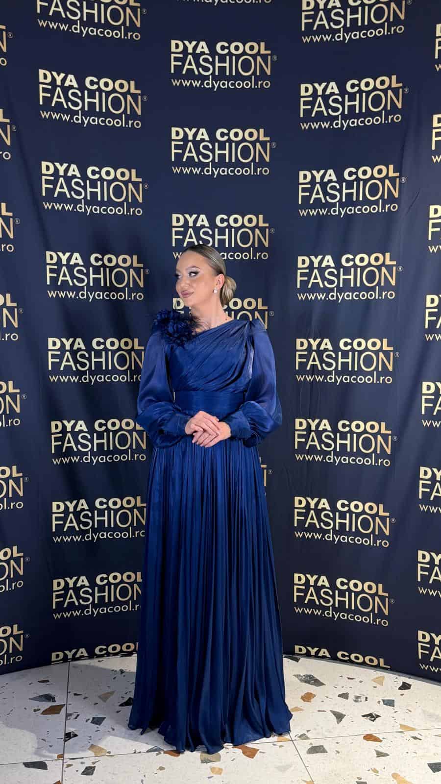 Rochie Lunga Eleganta Bleumarin cu Volane si Pliuri DYA1004 - imagine 2