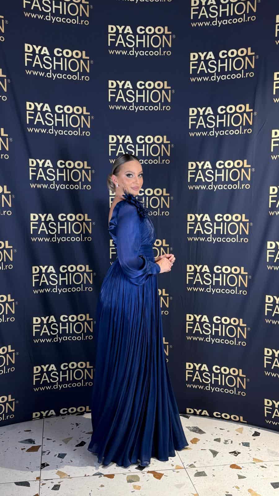 Rochie Lunga Eleganta Bleumarin cu Volane si Pliuri DYA1004 - imagine 3