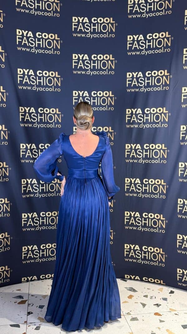 Rochie Lunga Eleganta Bleumarin cu Volane si Pliuri DYA1004 - imagine 5