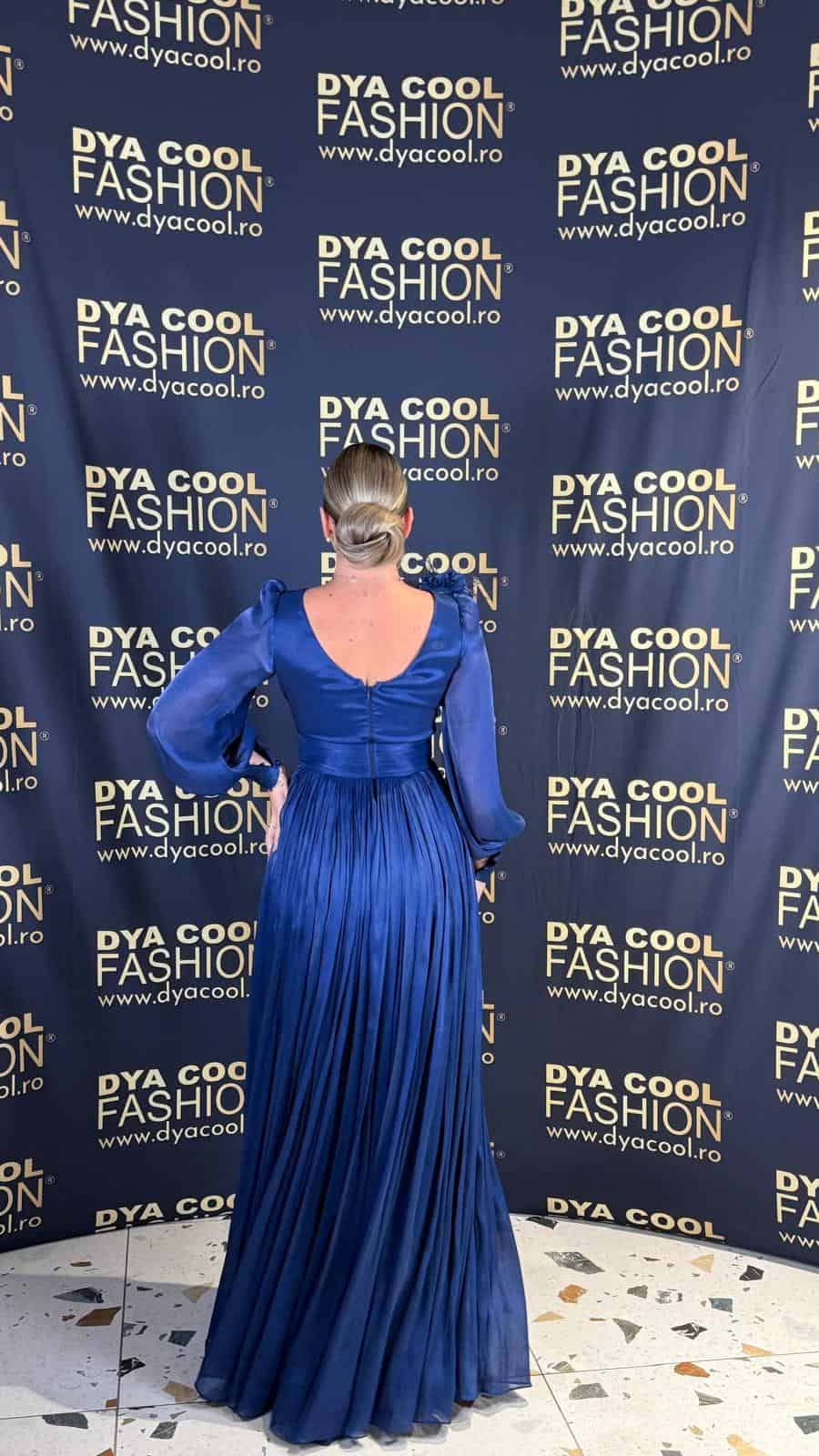 Rochie Lunga Eleganta Bleumarin cu Volane si Pliuri DYA1004 - imagine 5