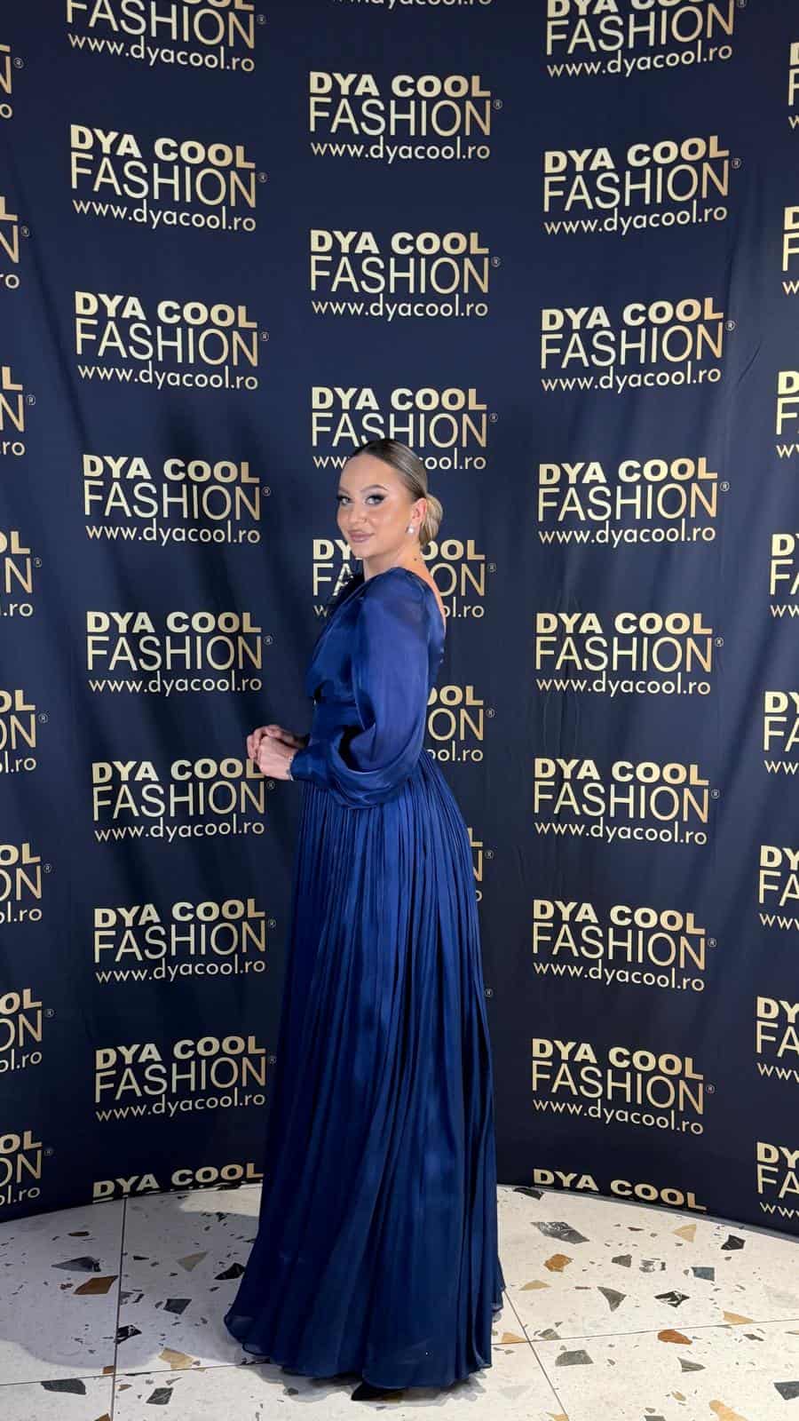 Rochie Lunga Eleganta Bleumarin cu Volane si Pliuri DYA1004 - imagine 4