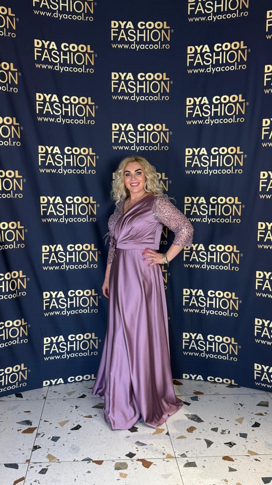 Rochie Lunga Lavanda Satin DYA1007 - imagine 3