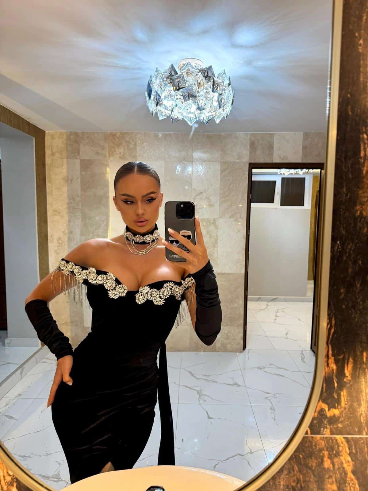 Rochie Lunga Negru Catifea DYA1015 - imagine 4