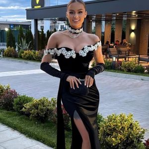 Rochie Lunga Negru Catifea DYA1015
