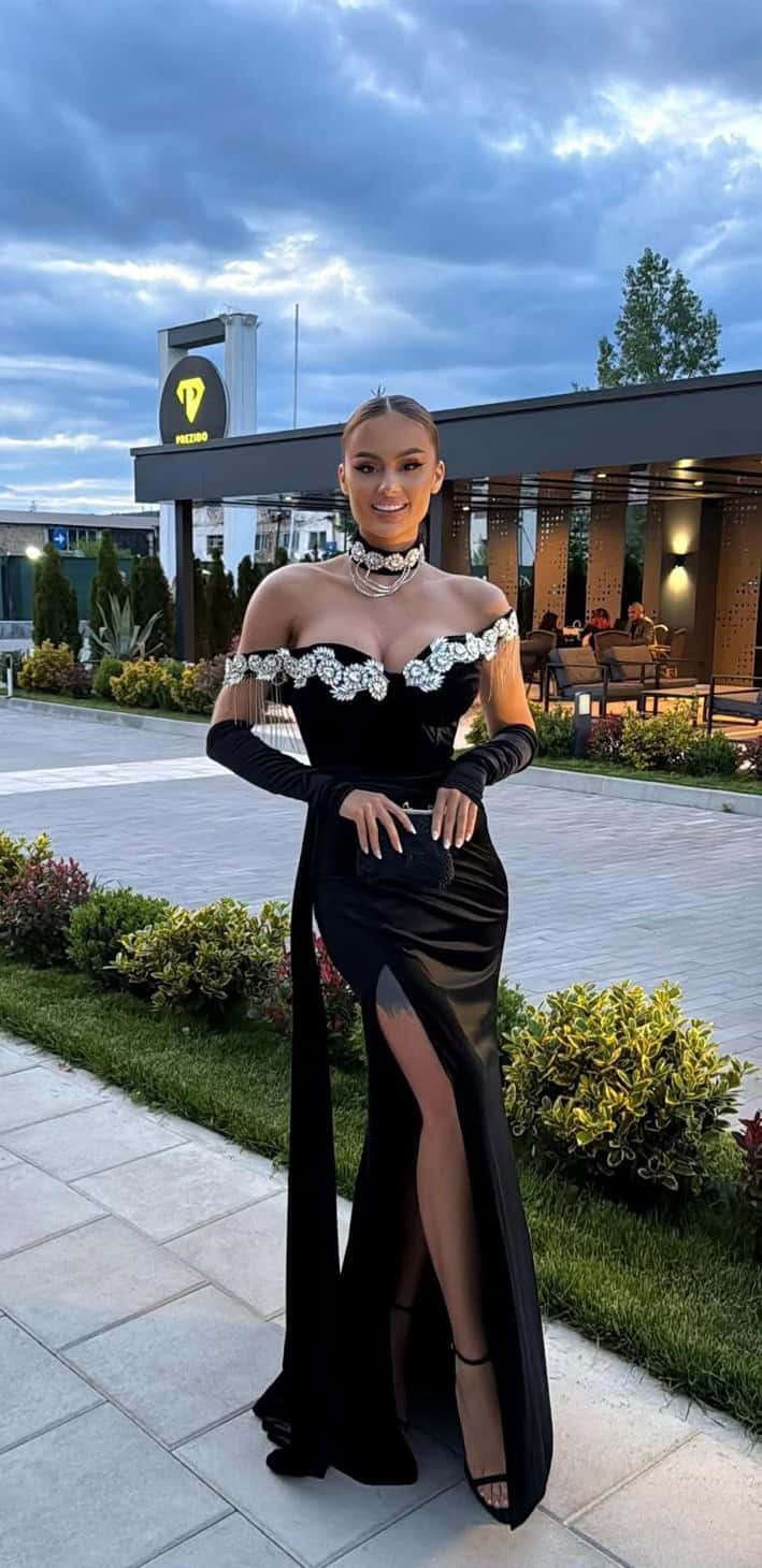Rochie Lunga Negru Catifea DYA1015