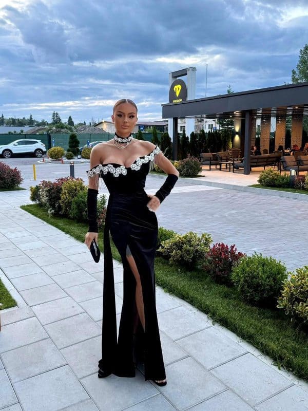 Rochie Lunga Negru Catifea DYA1015 - imagine 2