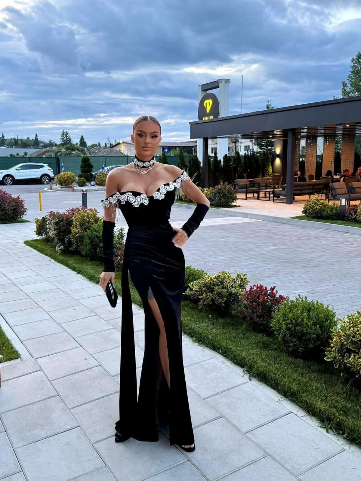 Rochie Lunga Negru Catifea DYA1015 - imagine 2