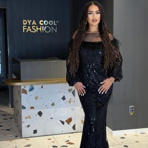 Rochie Lunga Lux Negru cu Pene DYA1017