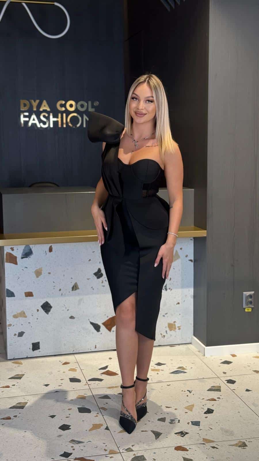 Rochie Midi Negru Neopren DYA1019 - imagine 5