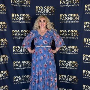 Rochie Midi Albastru cu Flori si Pliuri DYA10202