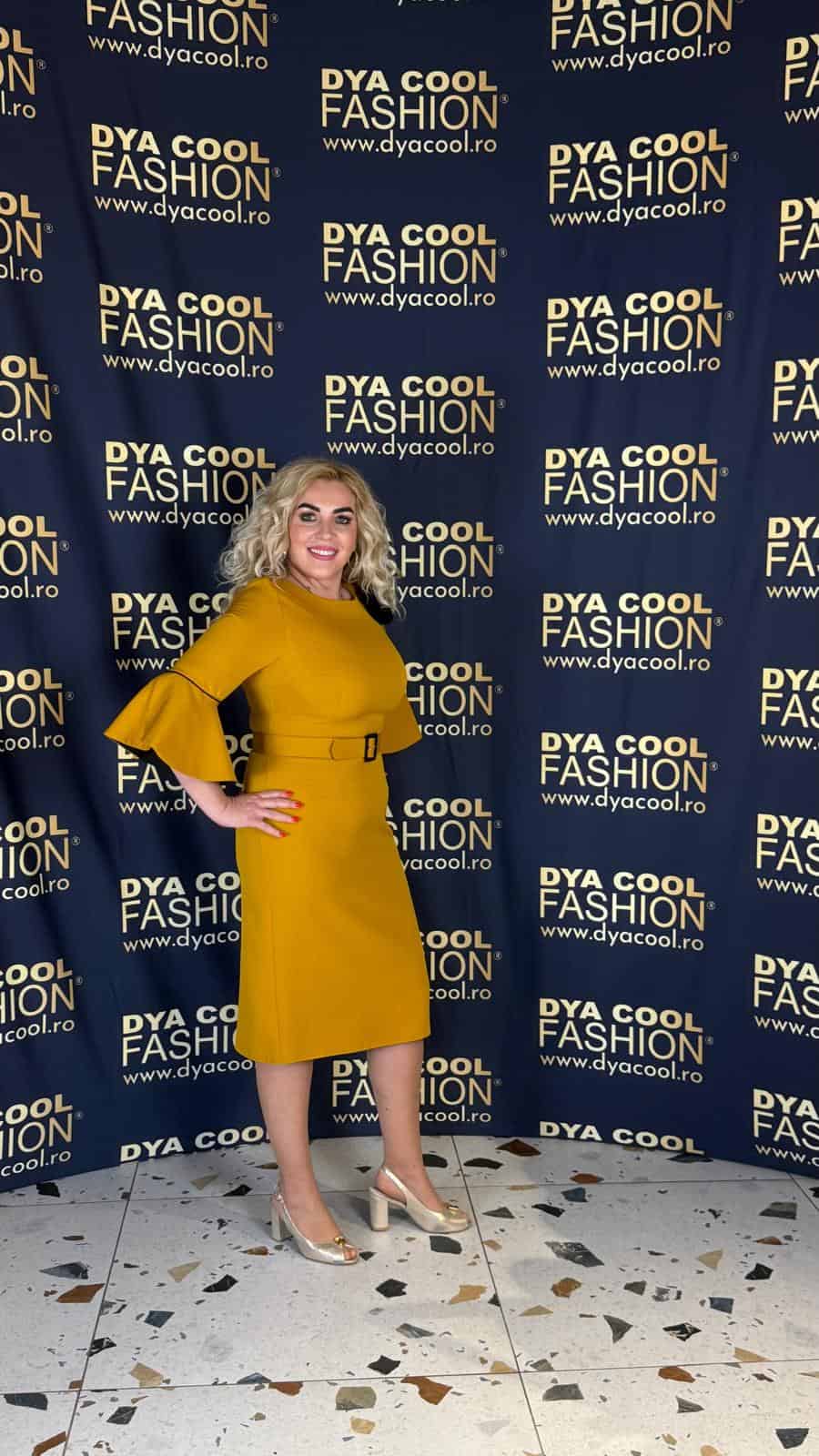 Rochie Midi Mustar cu Maneca Lunga Evazata DYA1021 - imagine 3