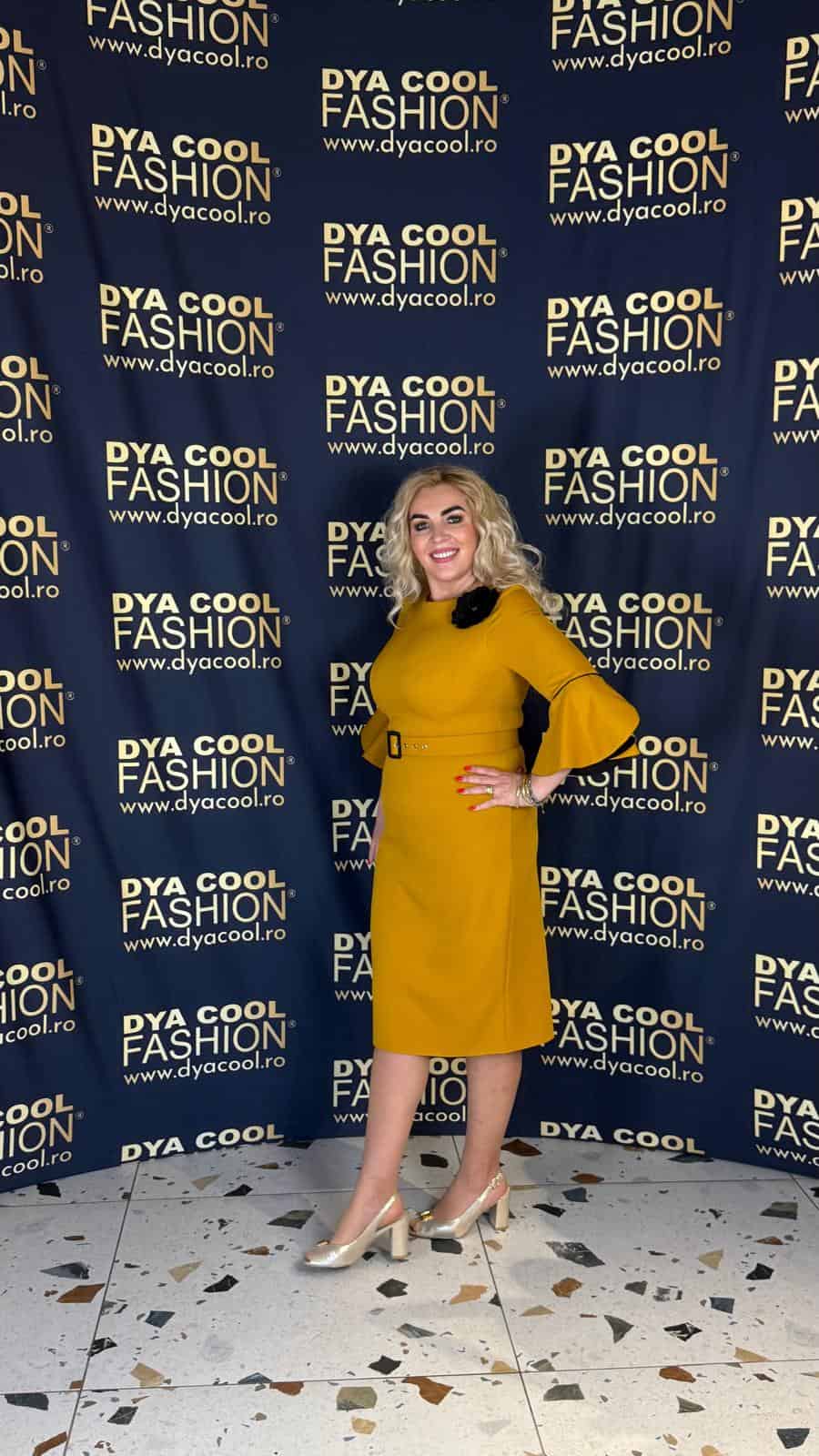 Rochie Midi Mustar cu Maneca Lunga Evazata DYA1021 - imagine 4