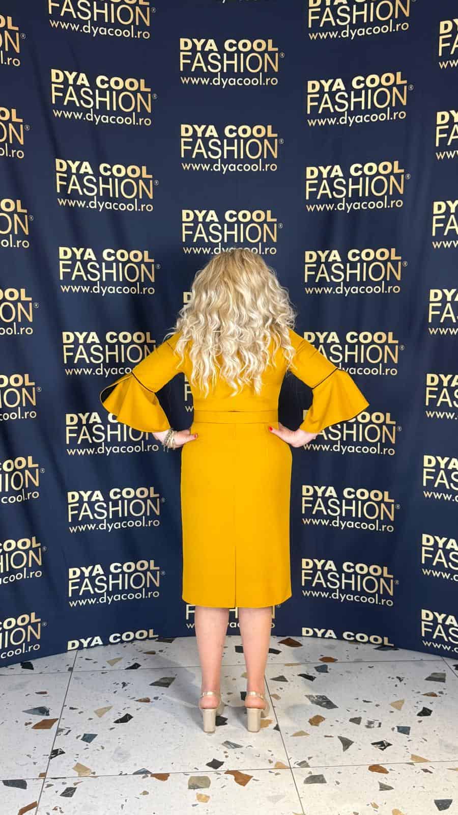 Rochie Midi Mustar cu Maneca Lunga Evazata DYA1021 - imagine 5