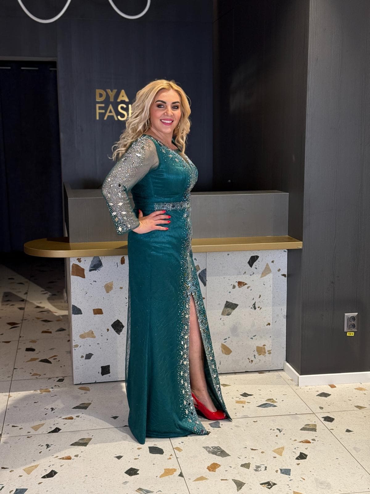 Rochie Lunga Verde Smarald DYA1028 - imagine 3