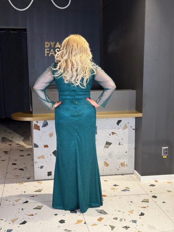 Rochie Lunga Verde Smarald DYA1028 - imagine 4