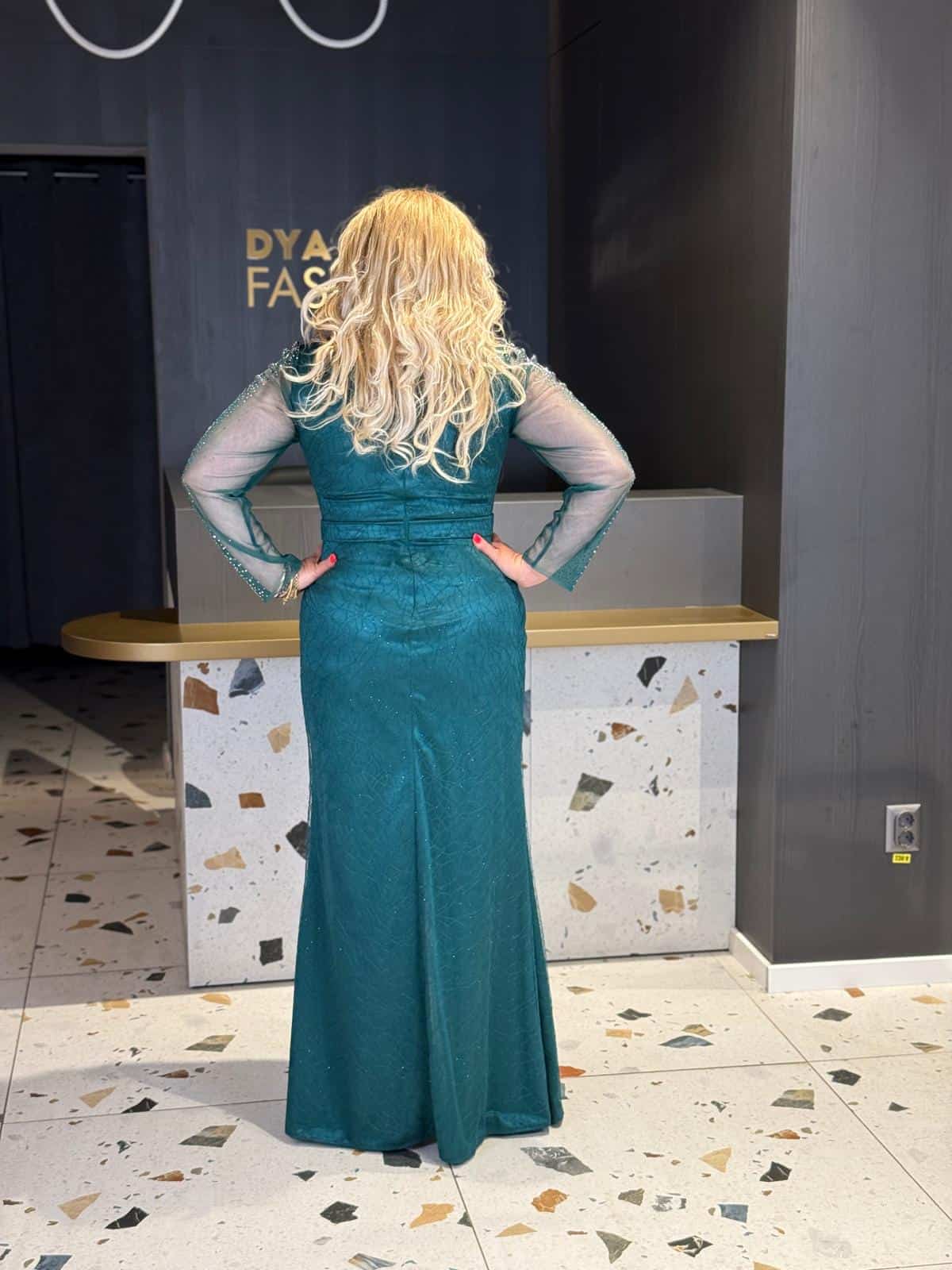 Rochie Lunga Verde Smarald DYA1028 - imagine 4