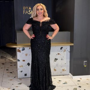 Rochie Lunga Lux Negru cu Perle Negre DYA1005