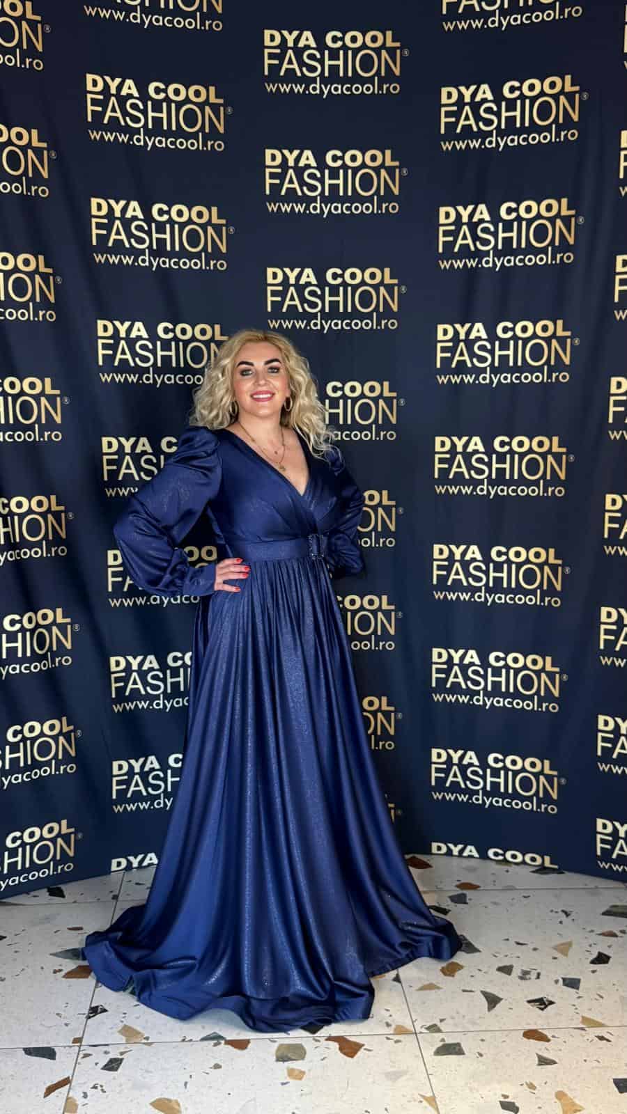 Rochie Lunga Bleumarin Sidefat DYA957 - imagine 3