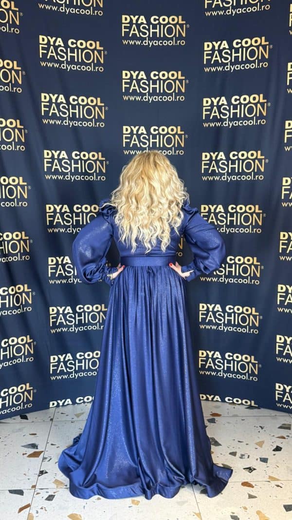 Rochie Lunga Bleumarin Sidefat DYA957 - imagine 2
