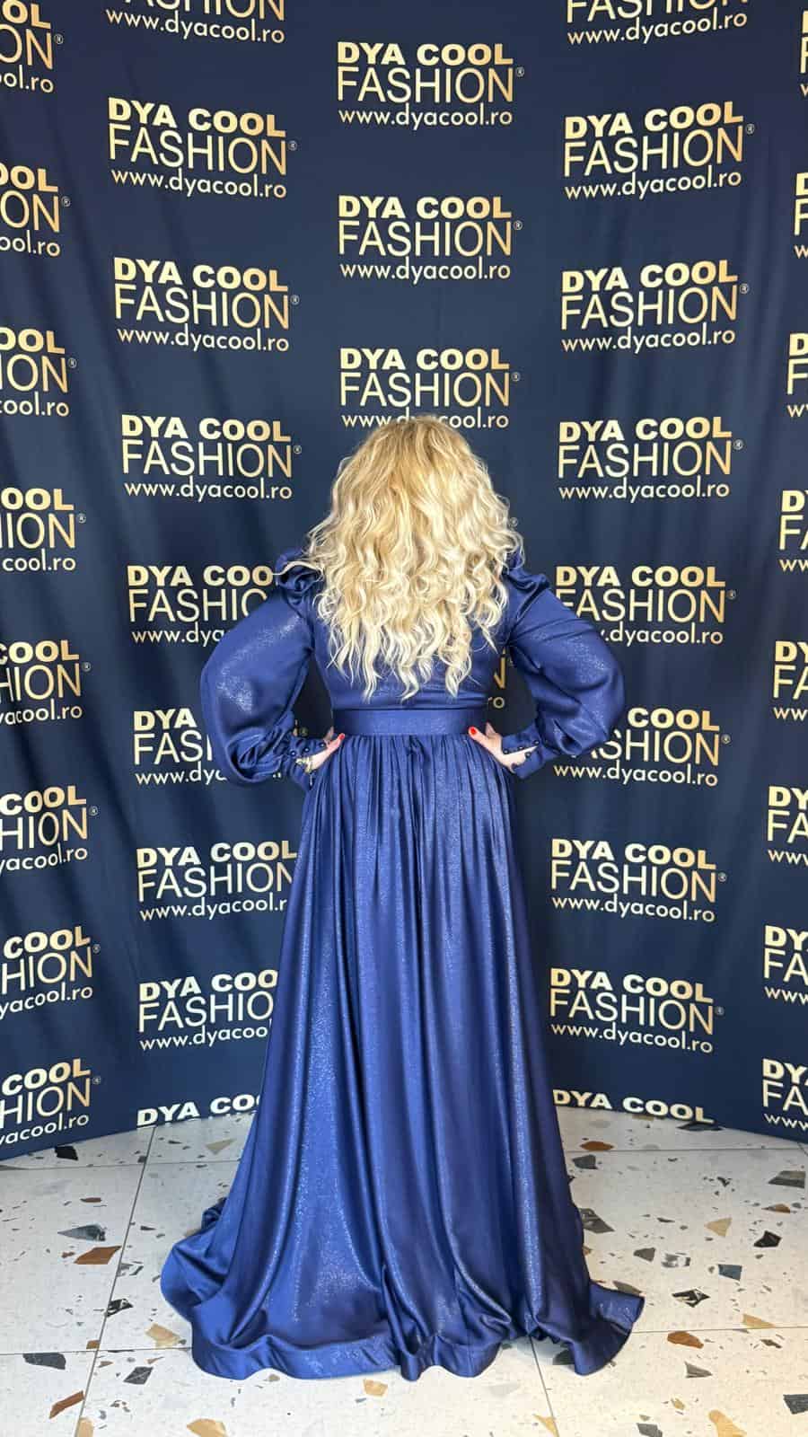 Rochie Lunga Bleumarin Sidefat DYA957 - imagine 2