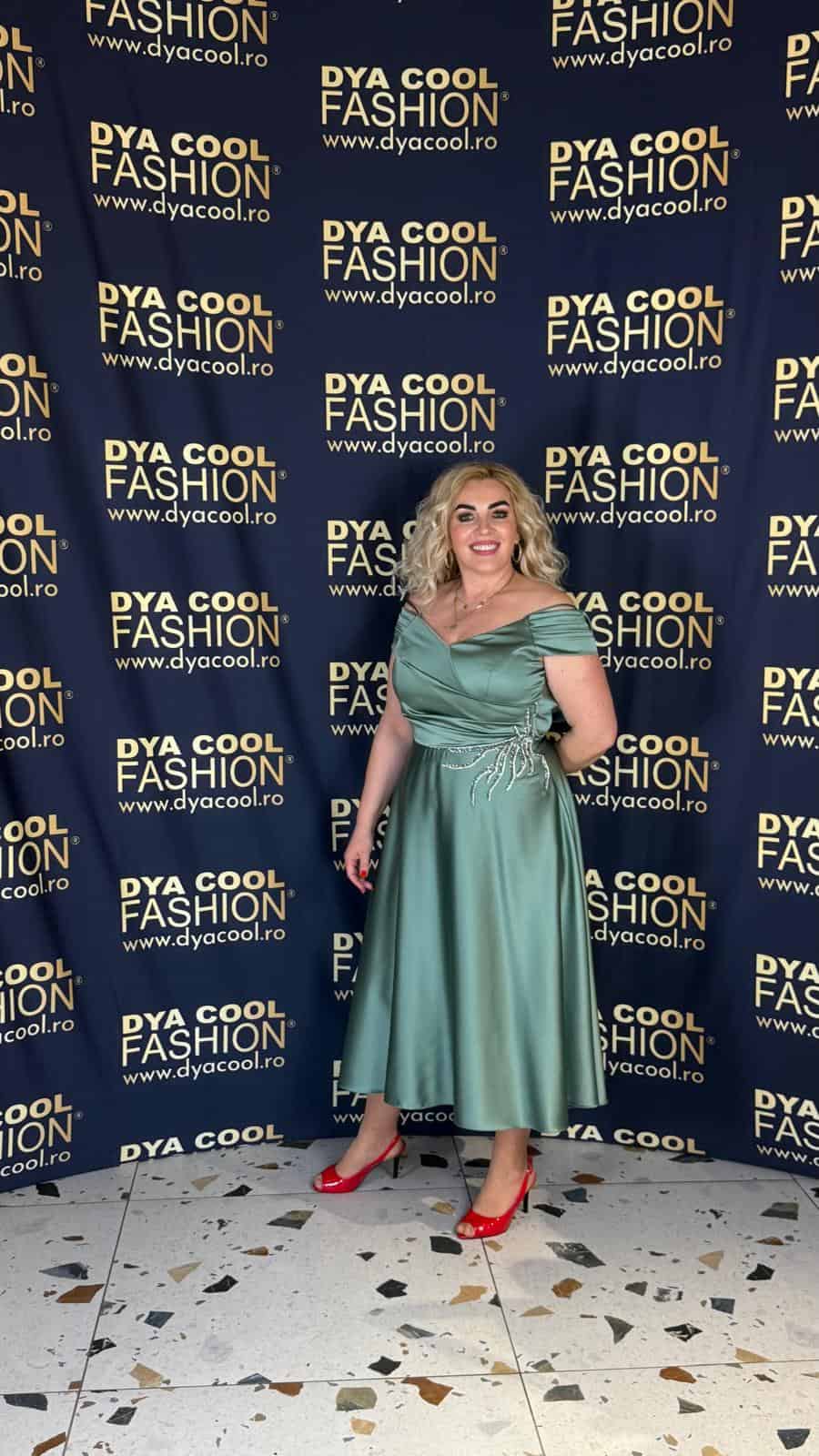 Rochie Midi Verde Satin Cristale DYA974 - imagine 3