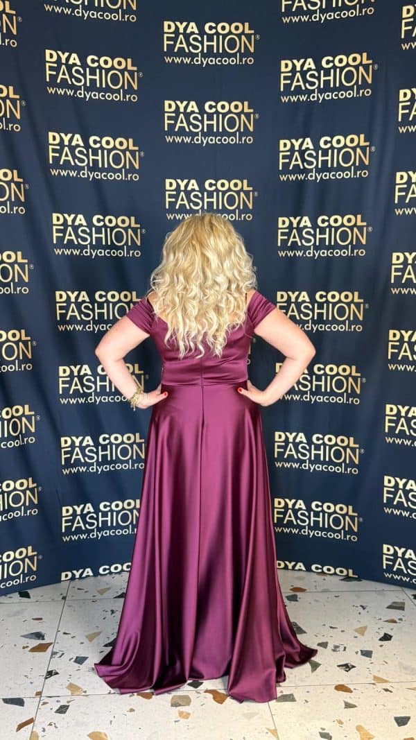 Rochie Lunga Burgundy Satin DYA996 - imagine 3