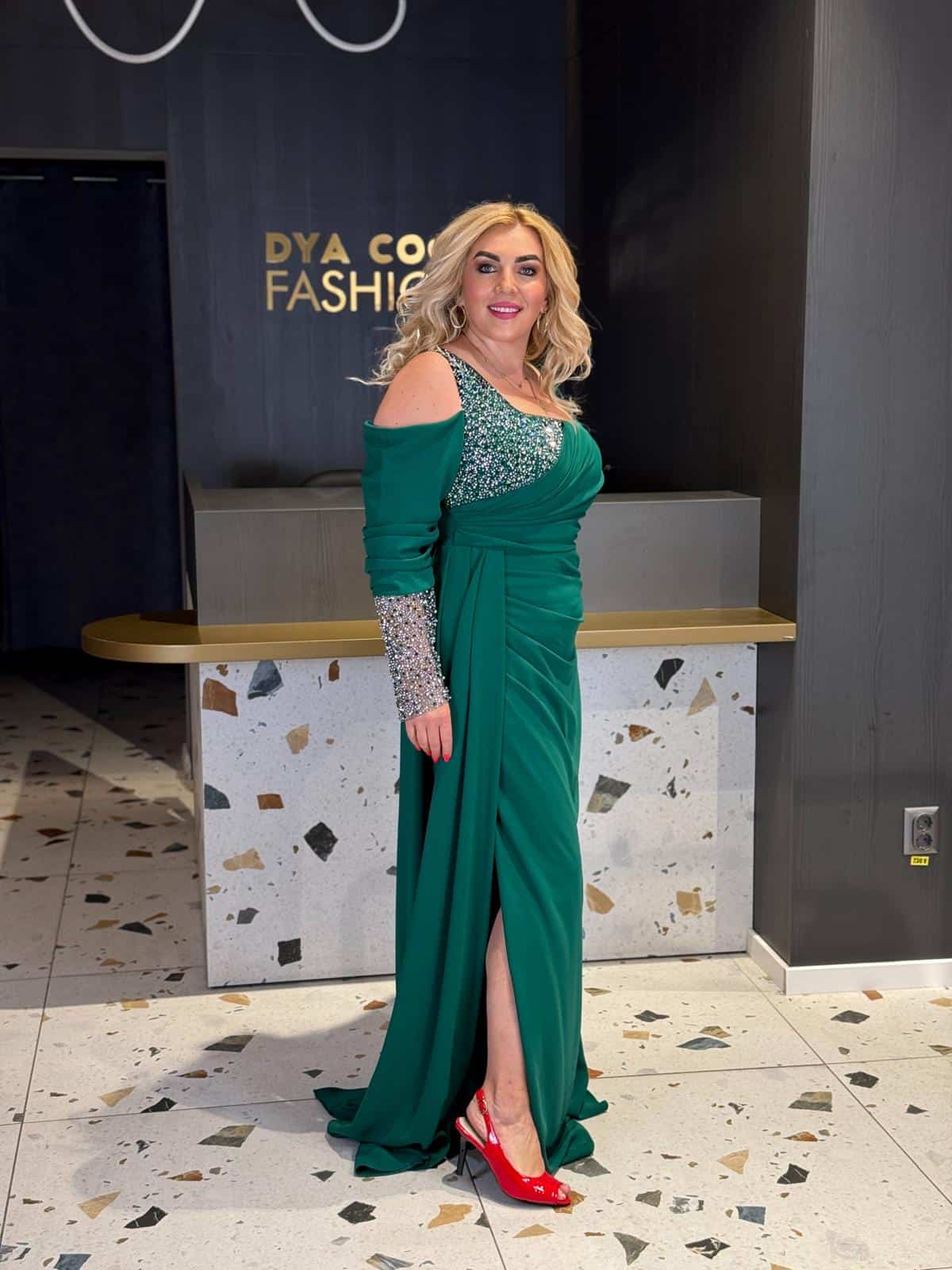 Rochie Lunga Verde DYA1032 - imagine 2