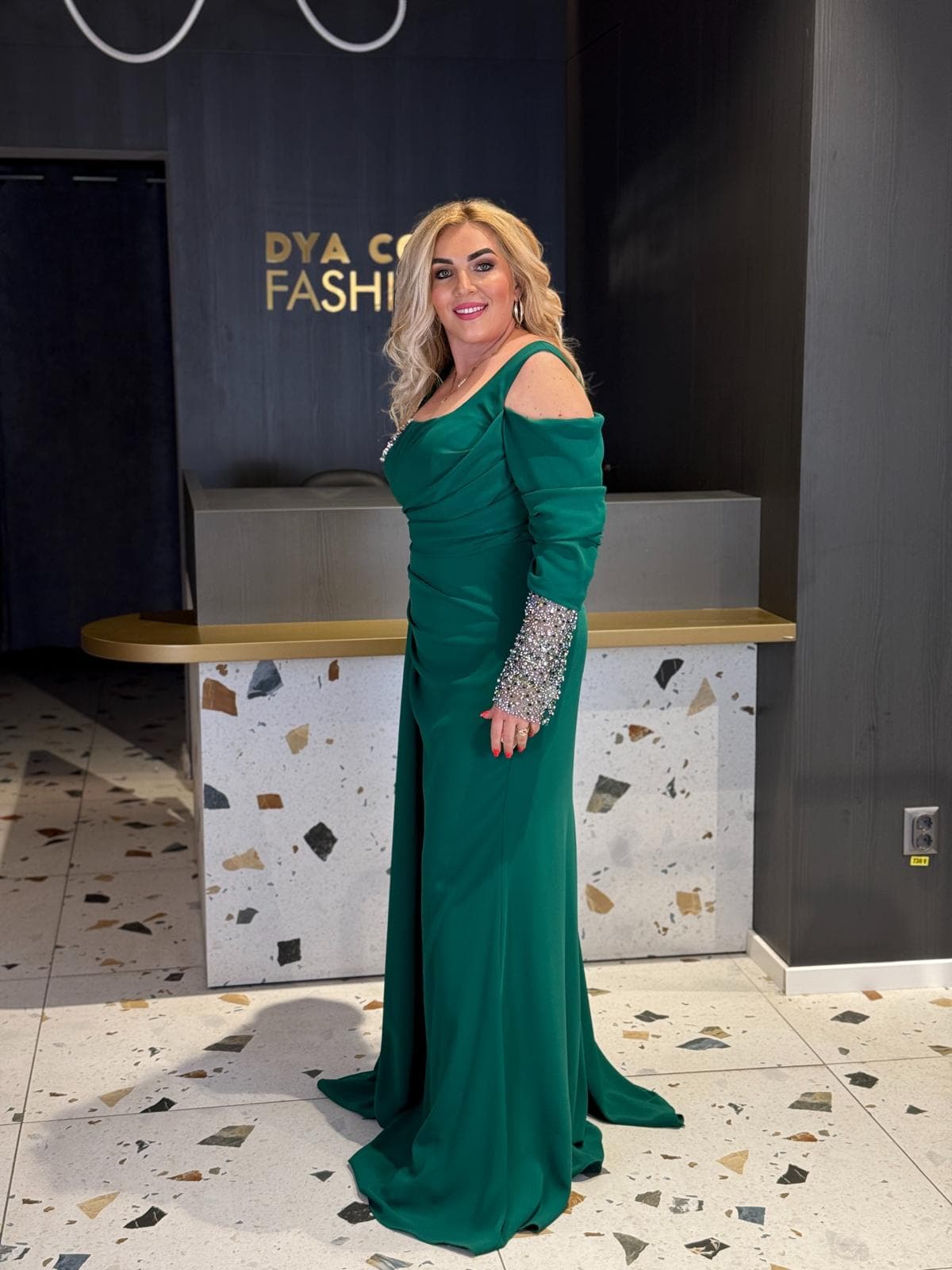 Rochie Lunga Verde DYA1032 - imagine 3