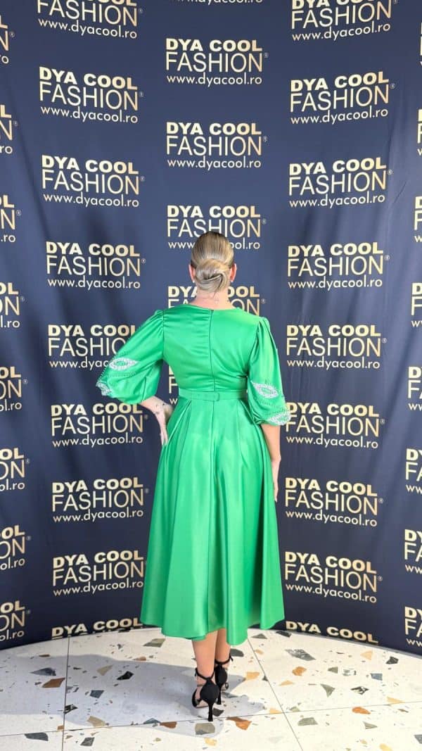 Rochie Midi Verde Satin Maneca 3/4 DYA970 - imagine 4