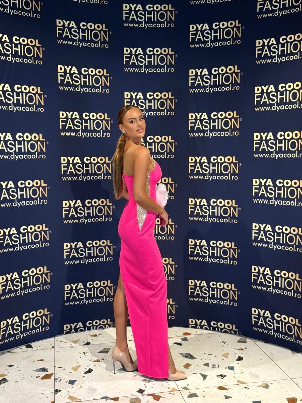Rochie Lunga Asimetrica Fuxia DYA1063 - imagine 3
