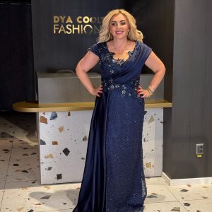 Rochie Lunga Lux Bleumarin cu Pietre DYA1082