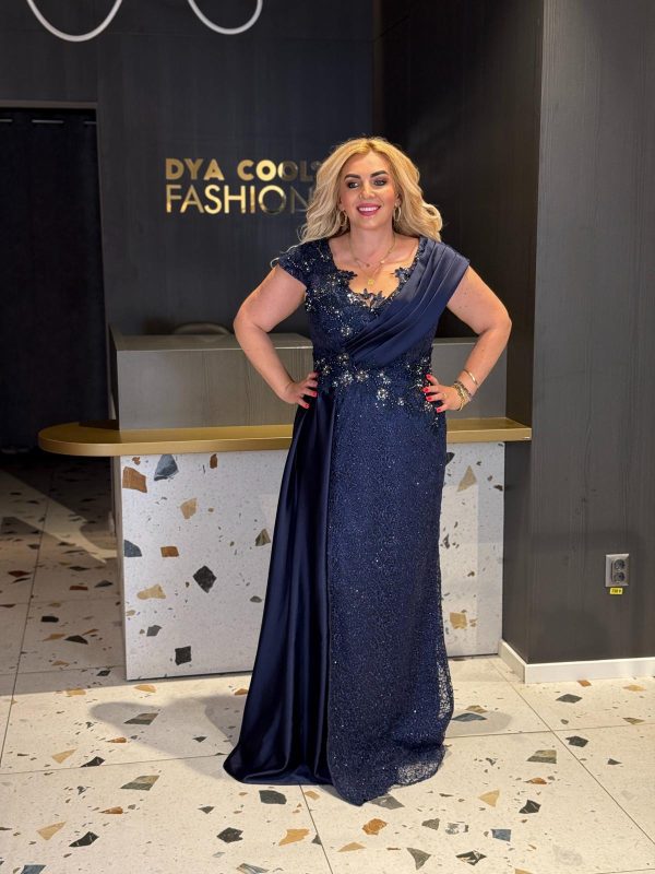 Rochie Lunga Lux Bleumarin cu Pietre DYA1082